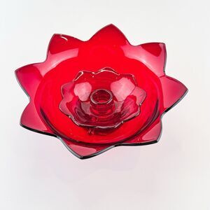 Vintage Fenton Red Amberina Lotus Flower Art Glass Petal Bowls 9" & 4.5”